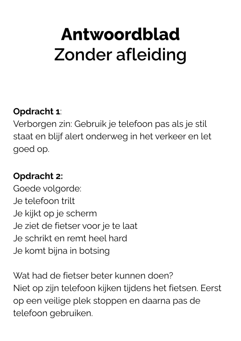 Antwoorden werkblad zonder afleiding VR